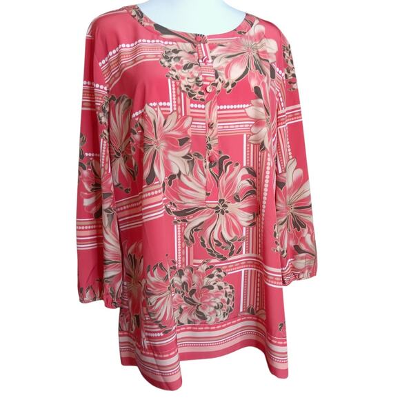 JM COLLECTION Blouse Top 16 XL Coral Pink Floral Bright Colorful Artsy‎ Career - Picture 4 of 7